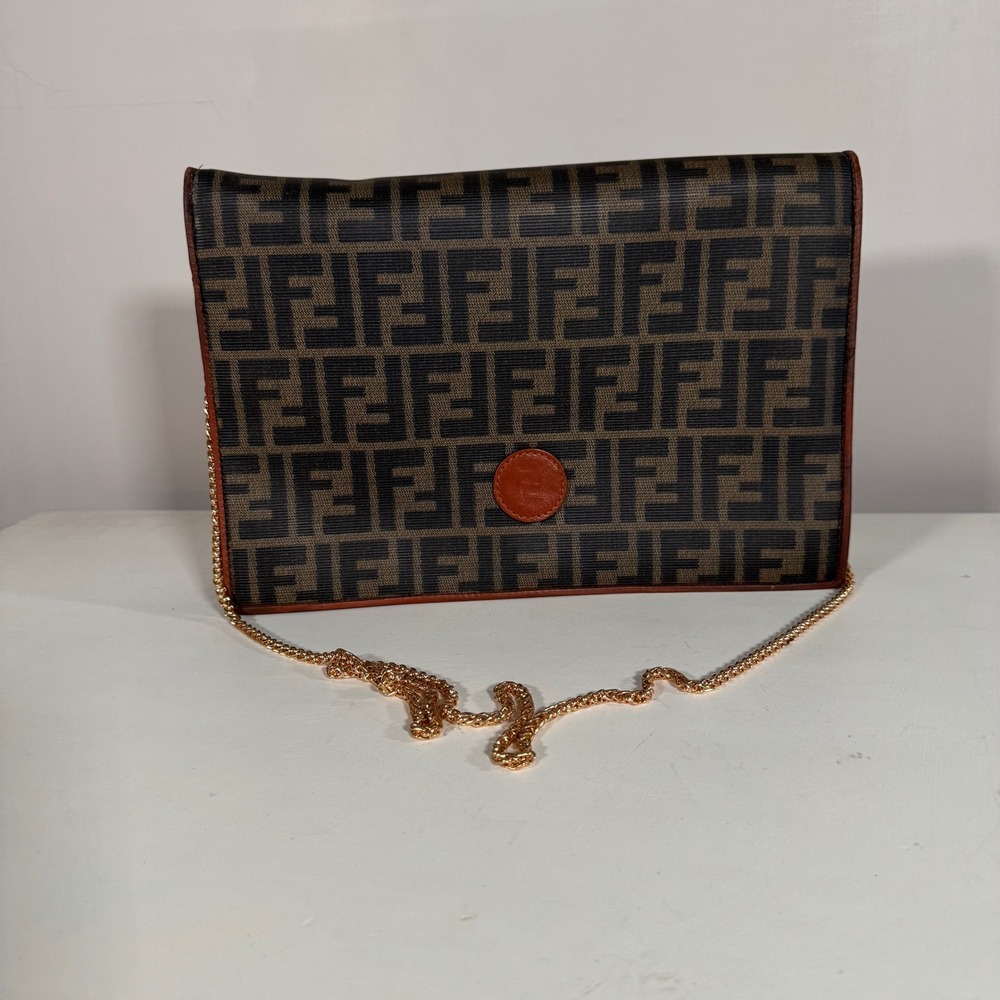 Fendi Roma Vintage Clutch Crossbody Brown FF Logo